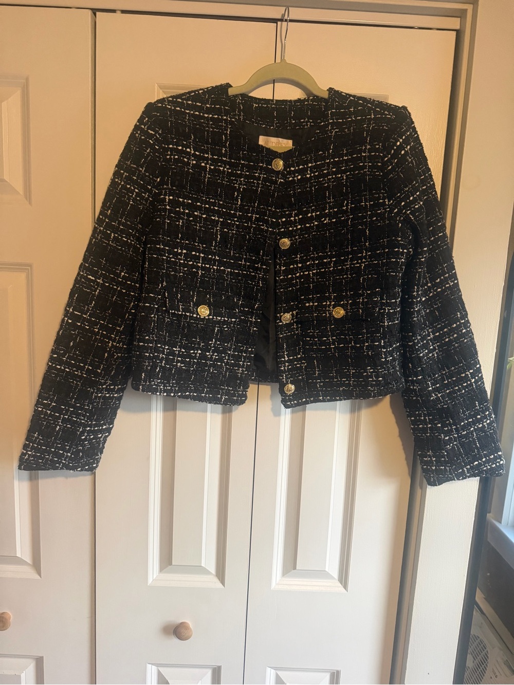 Audrey Parks - Black & White Tweed Cropped Jacket - Classic Women's Coat
